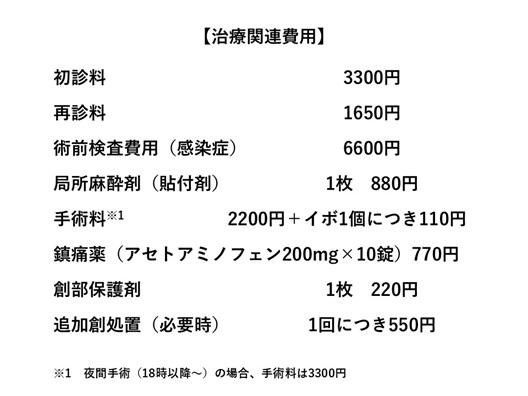 首イボ手術価格表 - コピー